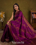 Wine Lehariya Pure Raw Silk Handloom Saree — Draped