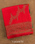 Chilly Red Lehariya Pure Raw Silk Handloom Saree — Folded