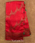Chilly Red Lehariya Pure Raw Silk Handloom Saree — Full Saree