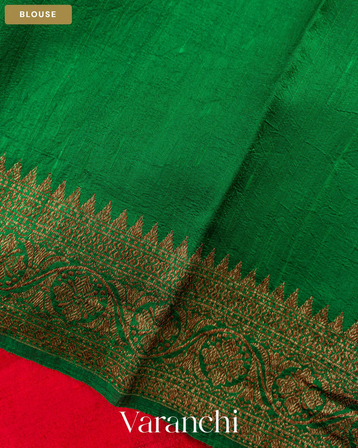 Chilly Red Lehariya Pure Raw Silk Handloom Saree — Blouse