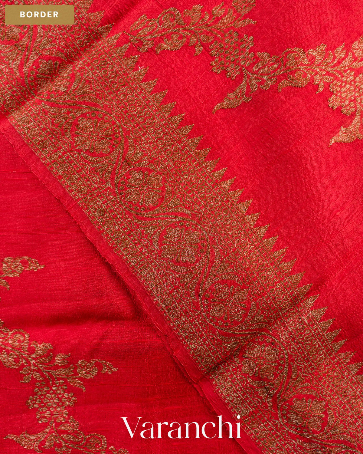 Chilly Red Lehariya Pure Raw Silk Handloom Saree — Border