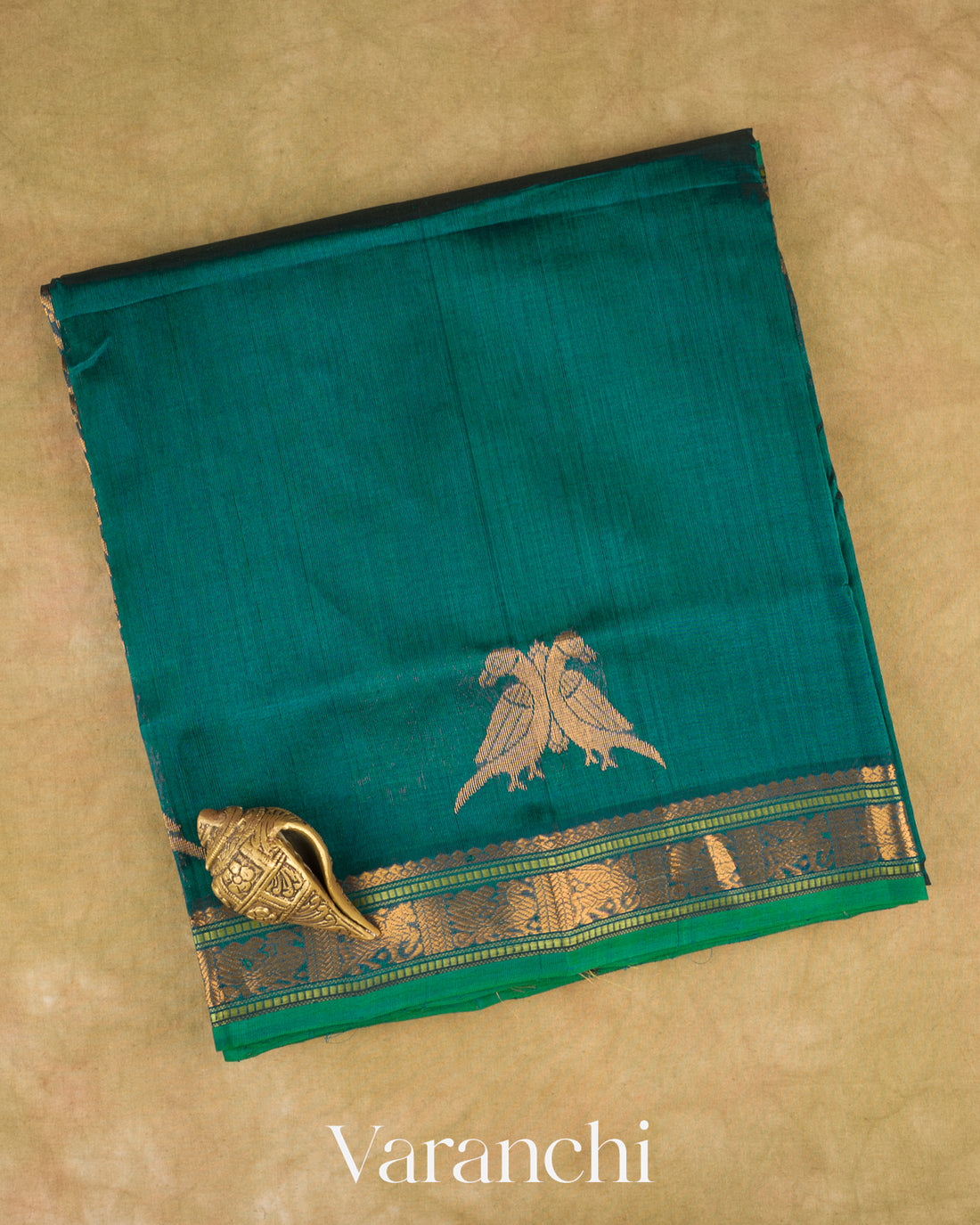 Deep Sapphire Blue Pure Kanchipuram Silk Cotton Handloom Saree — Folded