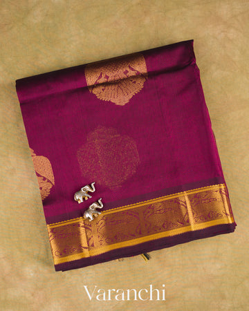 Wine Pure Kanchipuram Silk Cotton Handloom Saree — Folded