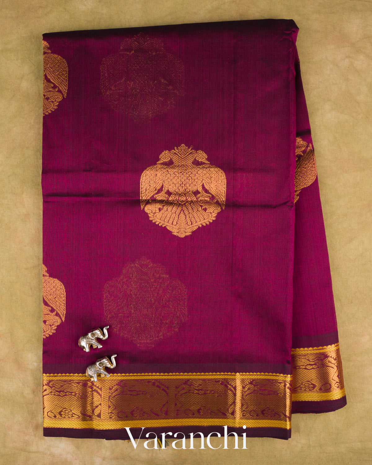 Wine Pure Kanchipuram Silk Cotton Handloom Saree — Full Saree