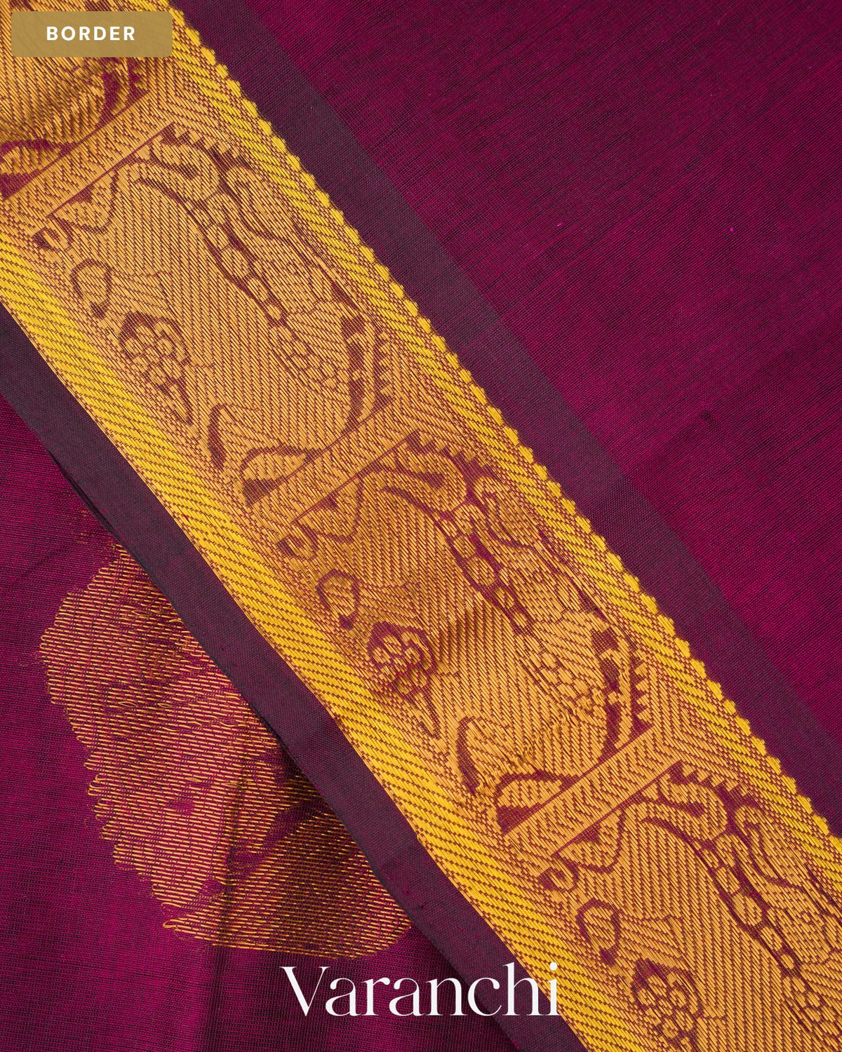 Wine Pure Kanchipuram Silk Cotton Handloom Saree — Border
