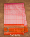 Blush Pink Checkered Pure Kanchipuram Silk Cotton Handloom Saree — Full Saree
