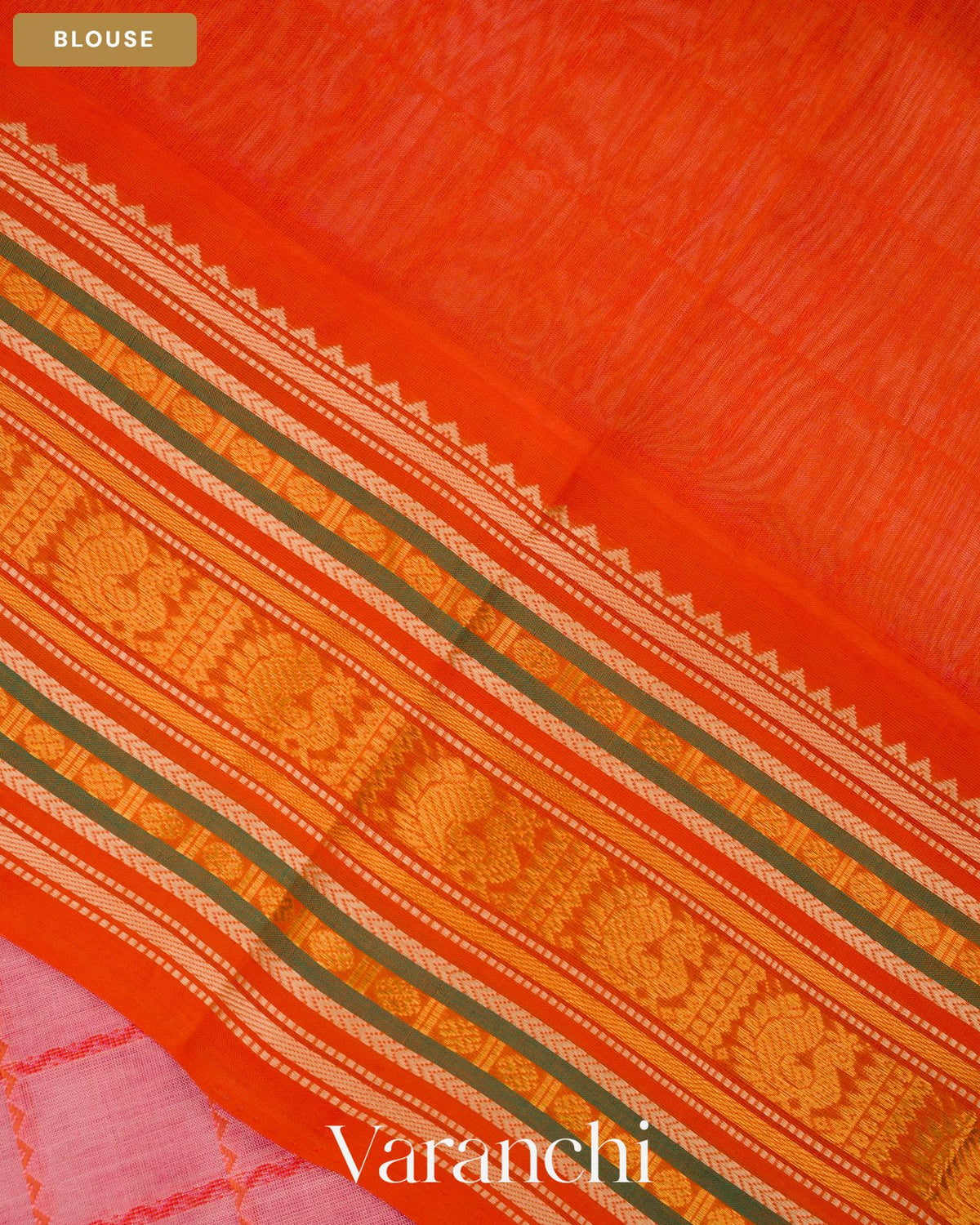 Blush Pink Checkered Pure Kanchipuram Silk Cotton Handloom Saree — Blouse