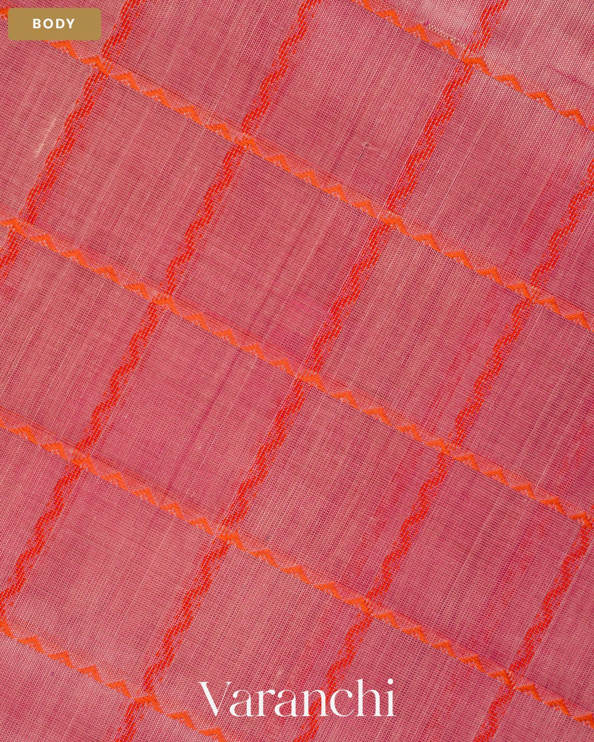 Blush Pink Checkered Pure Kanchipuram Silk Cotton Handloom Saree — Body