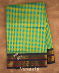 Peacock Blue and Yellow Pure Kanchipuram Silk Cotton Handloom Saree — Full Saree
