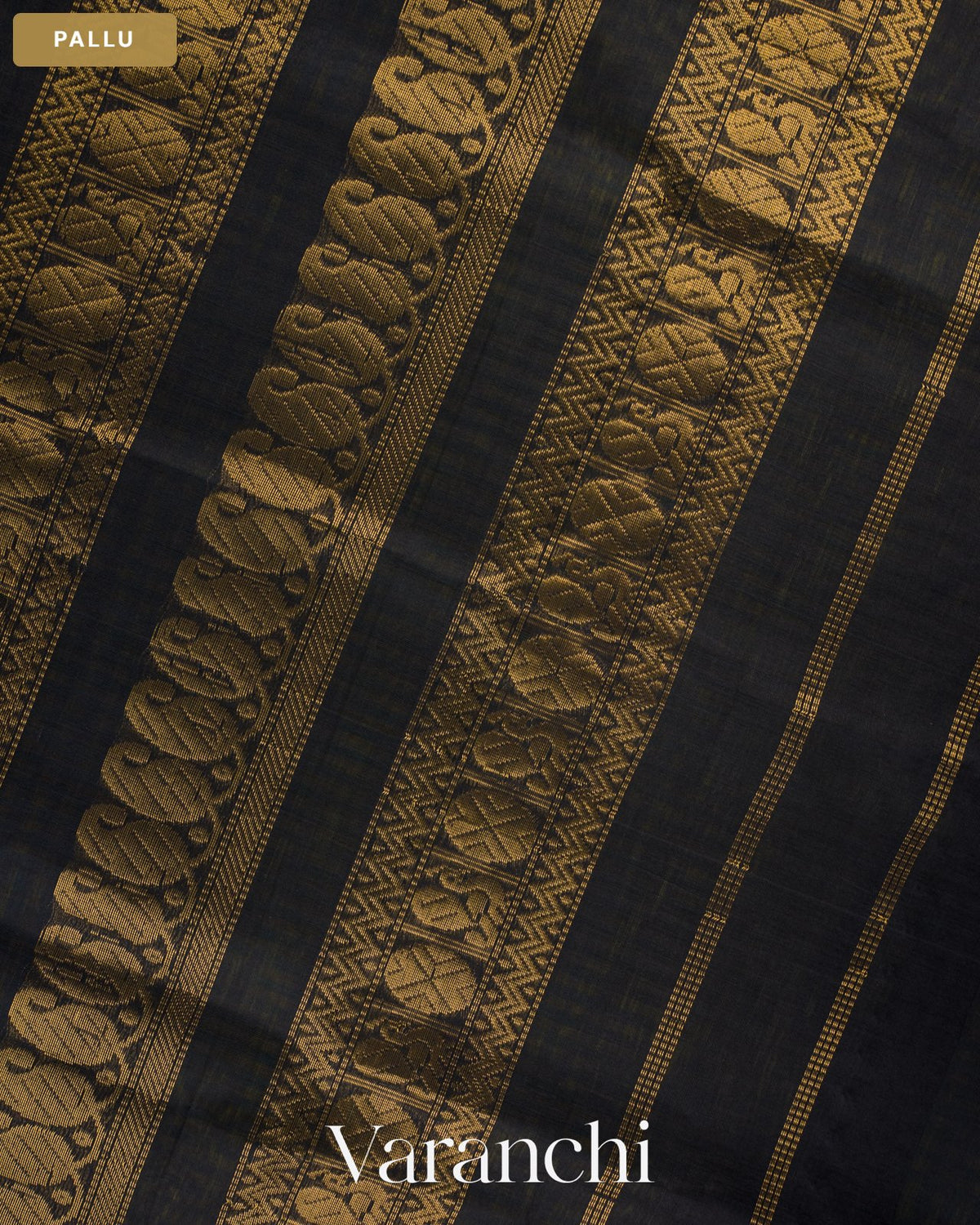 Peacock Blue and Yellow Pure Kanchipuram Silk Cotton Handloom Saree — Pallu
