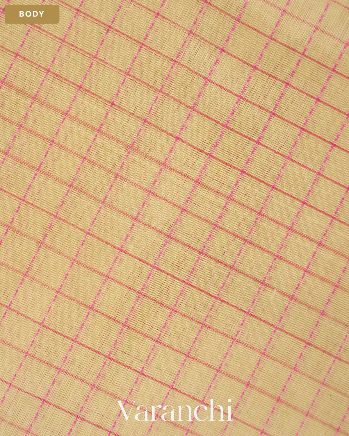 Ivory Checkered Pure Kanchipuram Silk Cotton Handloom Saree — Body