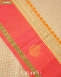 Ivory Checkered Pure Kanchipuram Silk Cotton Handloom Saree — Border