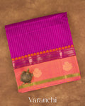 Deep Magenta Checkered Pure Kanchipuram Silk Cotton Handloom Saree — Folded