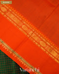 Bottle Green Checkered Pure Kanchipuram Silk Cotton Handloom Saree — Blouse
