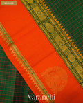 Bottle Green Checkered Pure Kanchipuram Silk Cotton Handloom Saree — Border