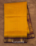 Mustard Yellow Checks Pure Kanchipuram Silk Cotton Handloom Saree — Full Saree