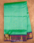 Deep Sea Green Checkered Pure Kanchipuram Silk Cotton Handloom Saree — Full Saree