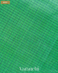 Deep Sea Green Checkered Pure Kanchipuram Silk Cotton Handloom Saree — Body