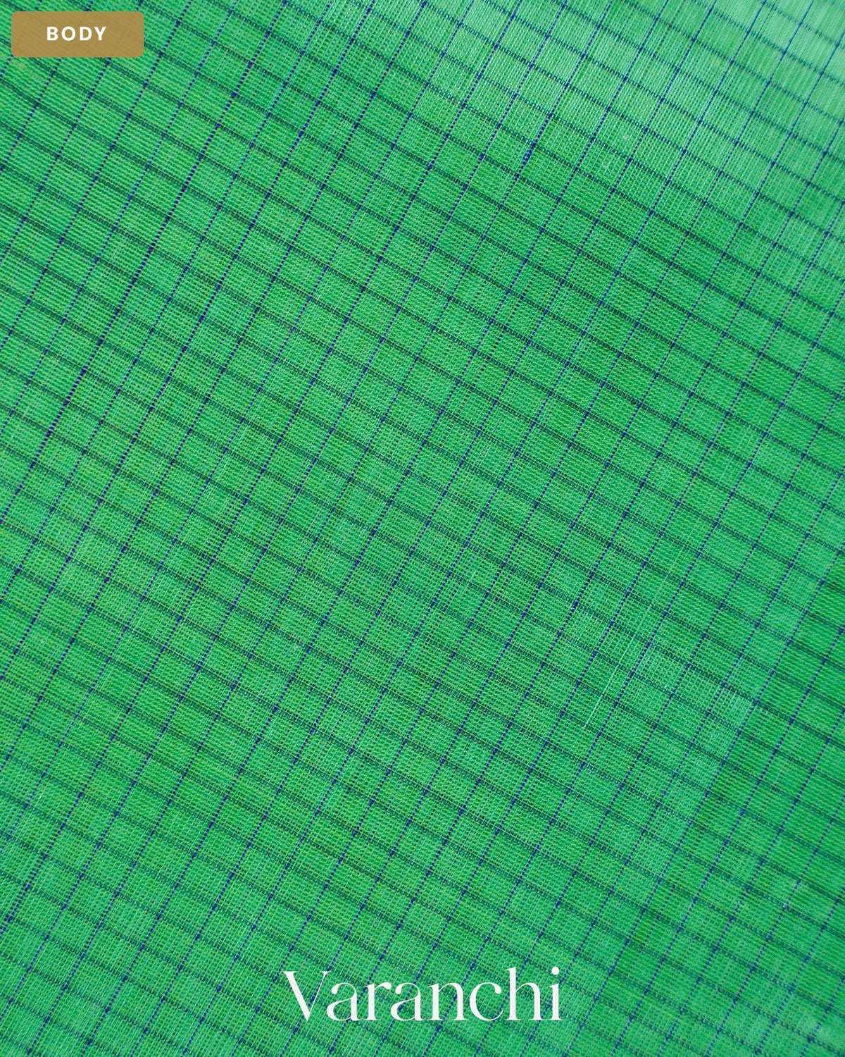 Deep Sea Green Checkered Pure Kanchipuram Silk Cotton Handloom Saree — Body