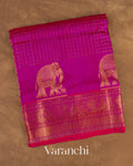 Magenta Checks Pure Kanchipuram Silk Cotton Handloom Saree — Folded