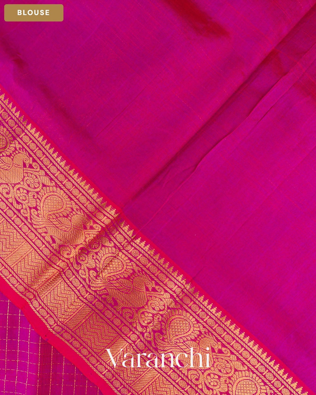Magenta Checks Pure Kanchipuram Silk Cotton Handloom Saree — Blouse