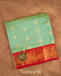 Sea Green Pure Kanchipuram Silk Cotton Handloom Saree — Folded