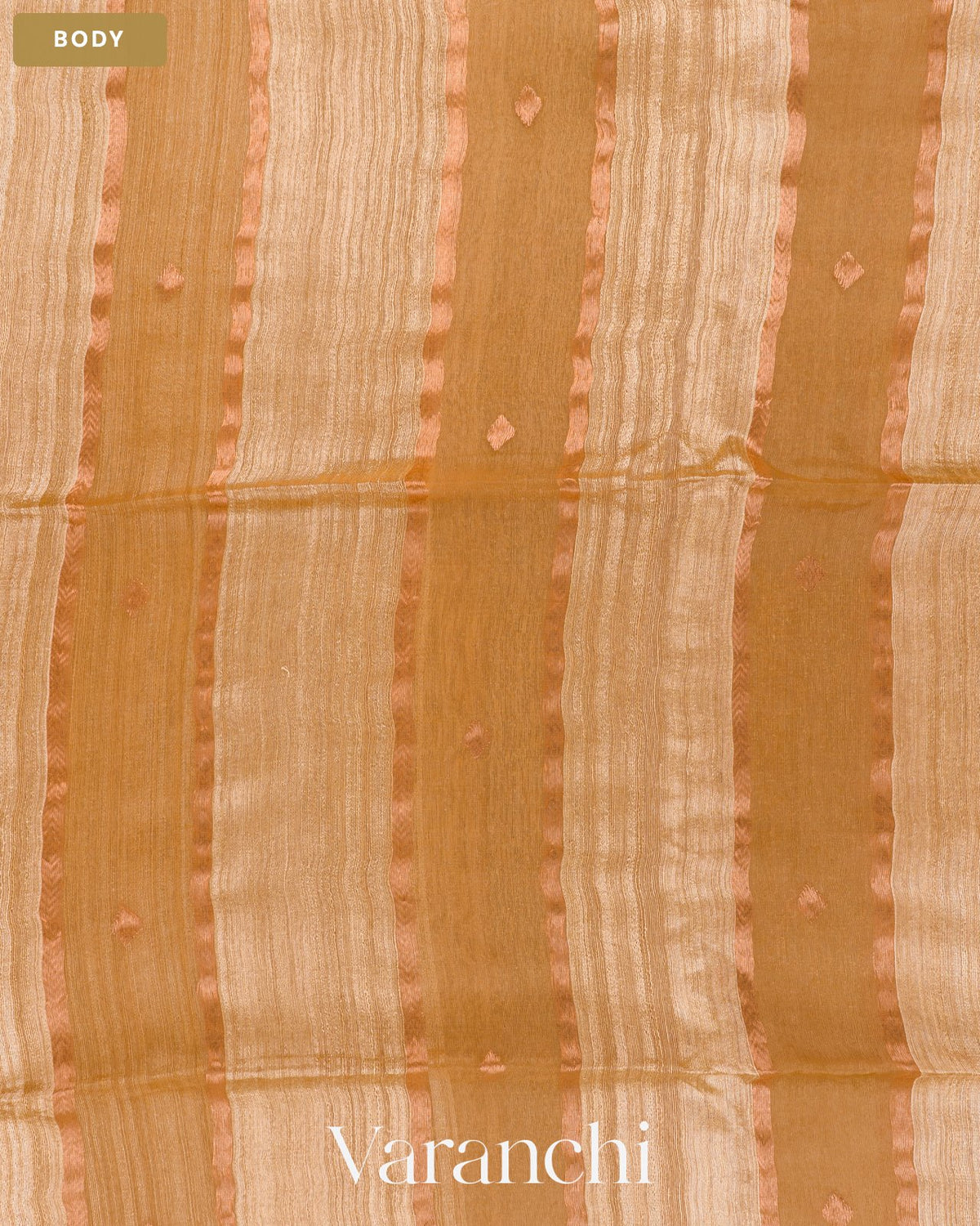 Beige Pure Matka Silk with Pure Muslin Striped Handloom Saree — Body