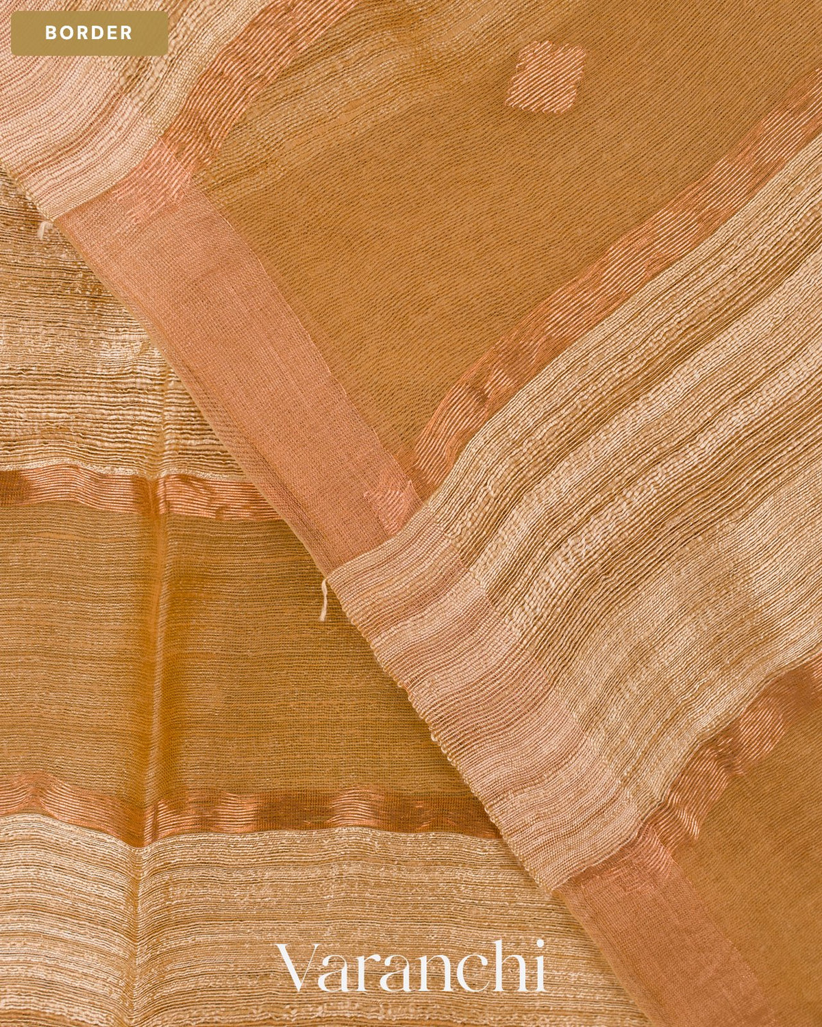 Beige Pure Matka Silk with Pure Muslin Striped Handloom Saree — Border