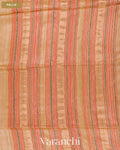 Beige Pure Matka Silk with Pure Muslin Striped Handloom Saree — Pallu