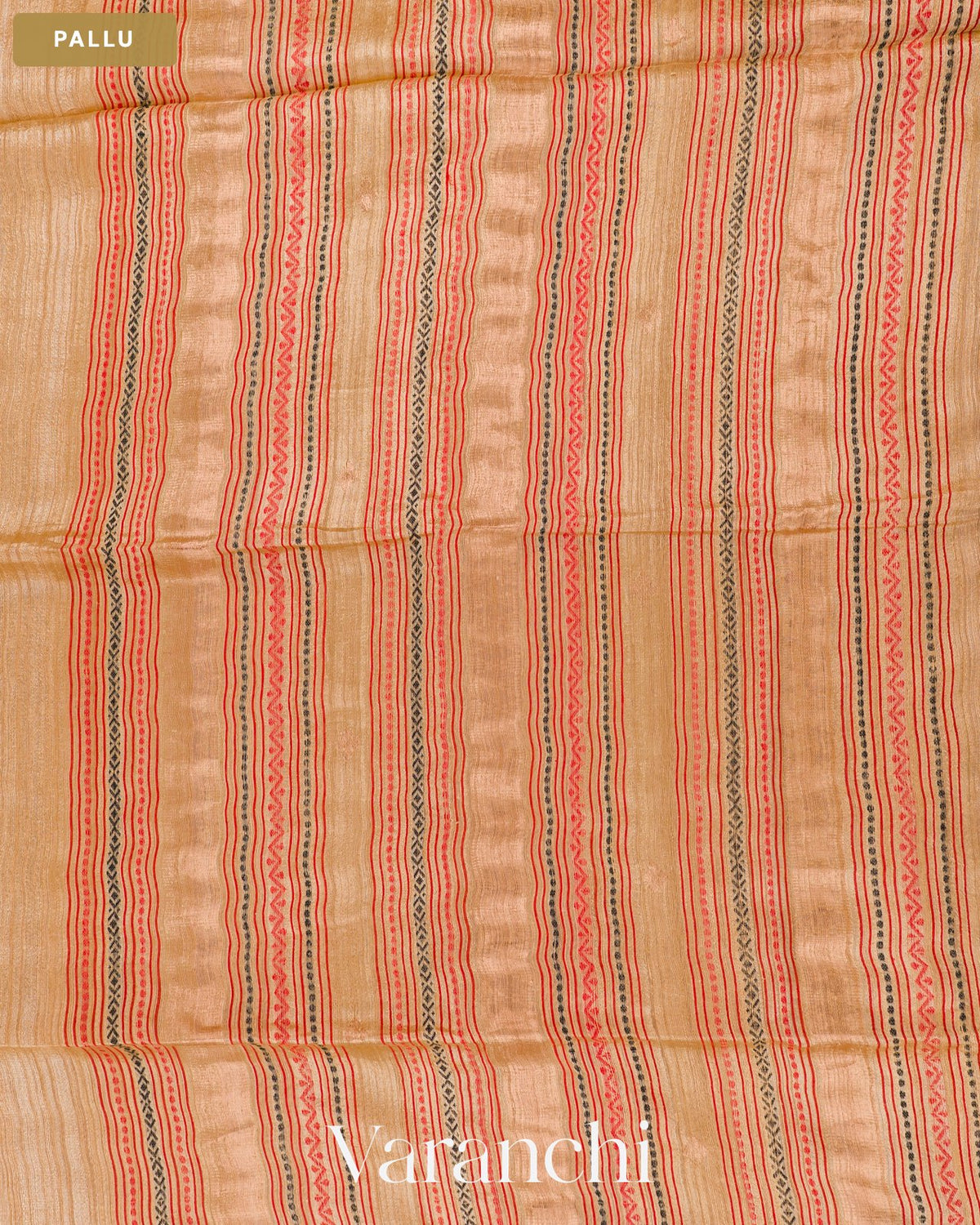Beige Pure Matka Silk with Pure Muslin Striped Handloom Saree — Pallu