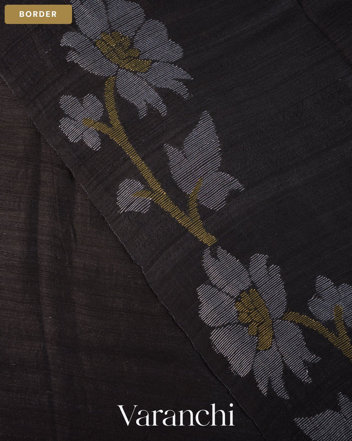 Black Jamdani Pure Matka Tissue Silk Handloom Saree — Border