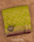 Moss Green Checkered Pure Crepe Silk Handloom Saree — Folded