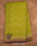 Moss Green Checkered Pure Crepe Silk Handloom Saree — Full Saree