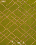 Moss Green Checkered Pure Crepe Silk Handloom Saree — Body