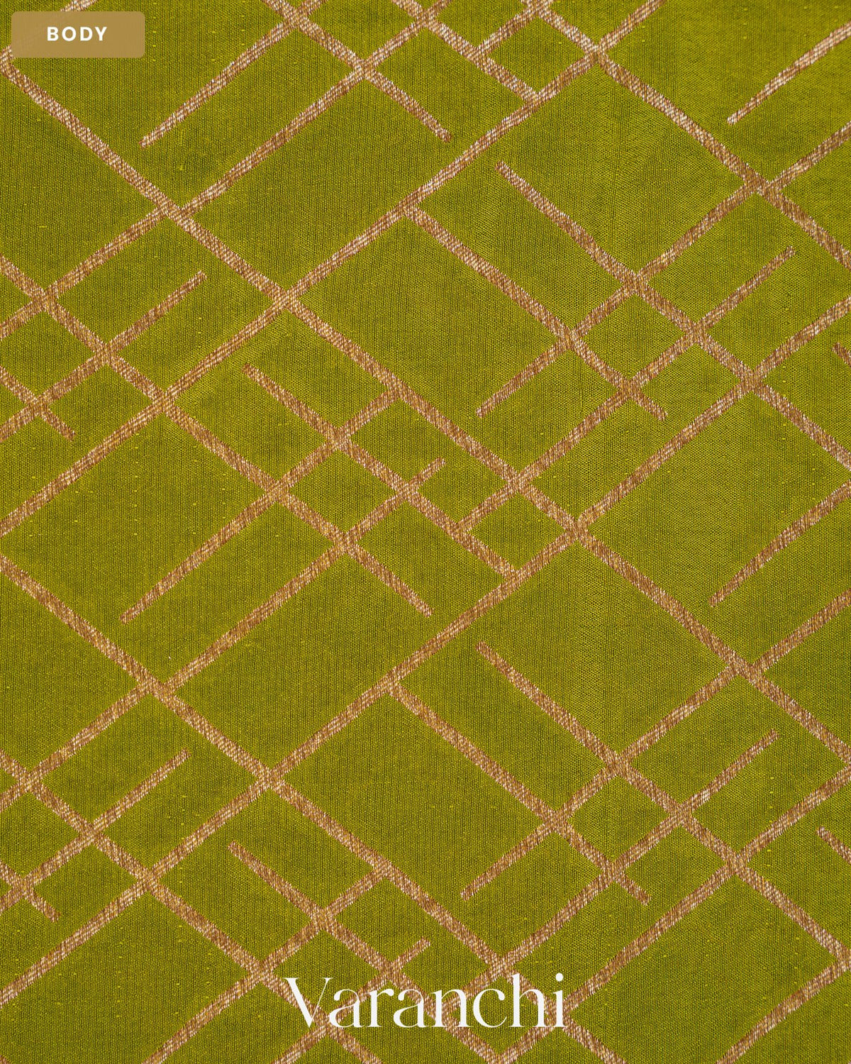Moss Green Checkered Pure Crepe Silk Handloom Saree — Body