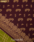 Moss Green Checkered Pure Crepe Silk Handloom Saree — Blouse