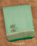 Aqua Blue Pure Crepe Silk Handloom Saree — Folded