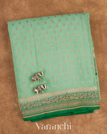 Aqua Blue Pure Crepe Silk Handloom Saree — Folded