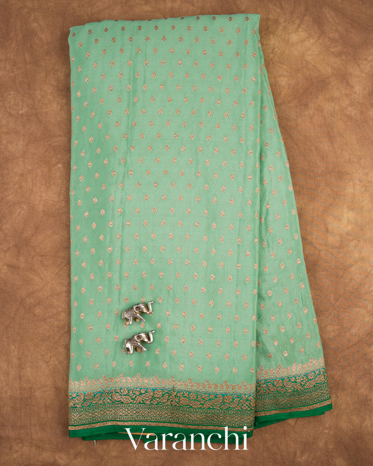 Aqua Blue Pure Crepe Silk Handloom Saree — Full Saree