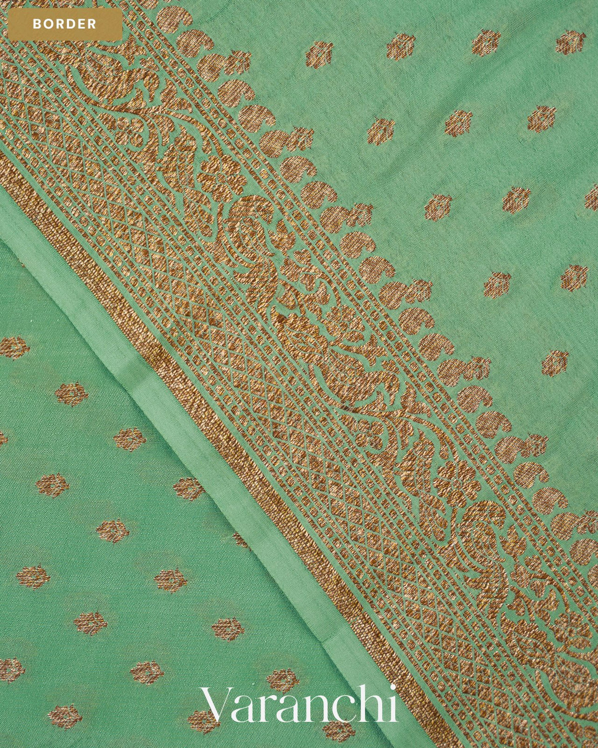 Aqua Blue Pure Crepe Silk Handloom Saree — Border