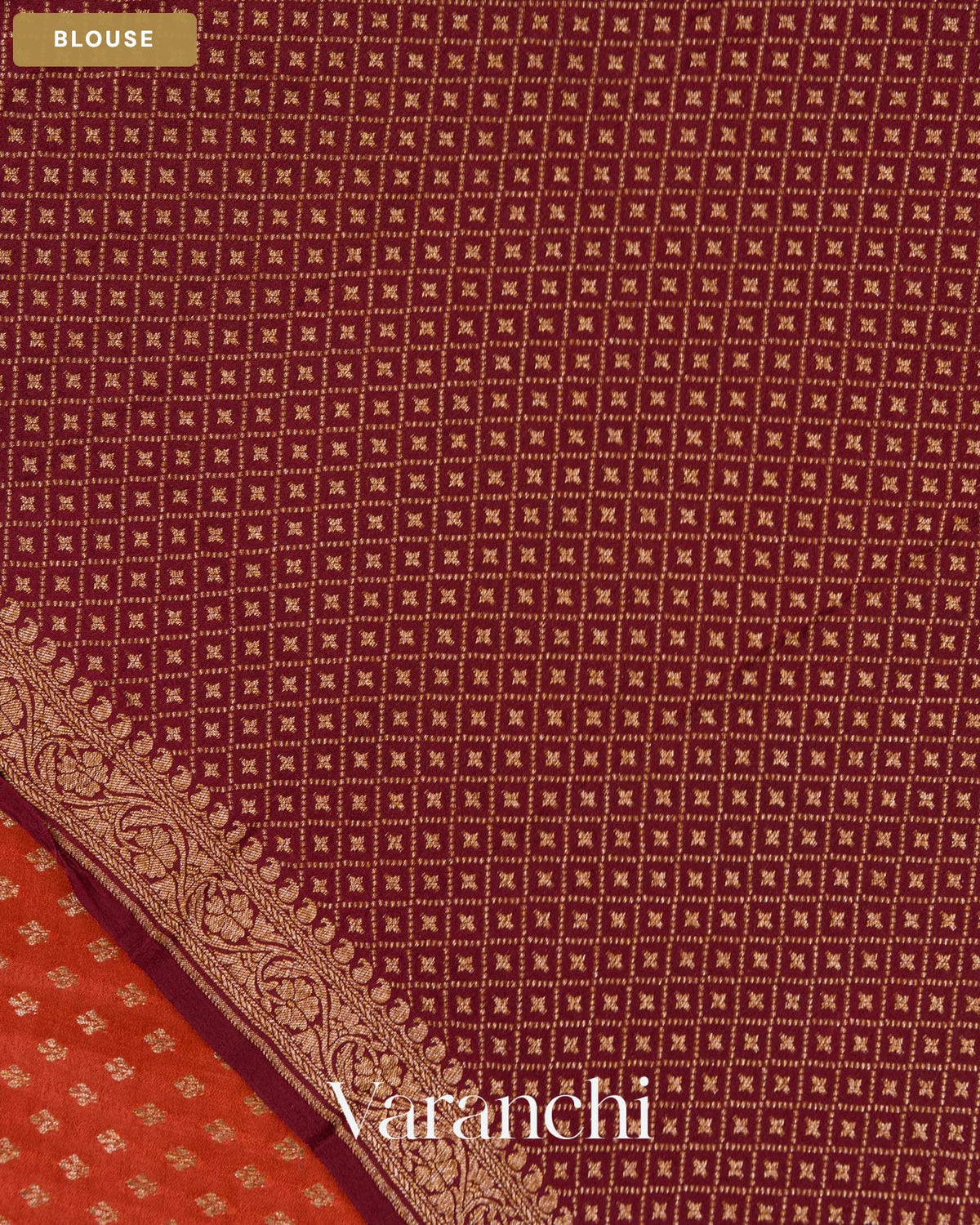 Rust Orange Pure Crepe Silk Handloom Saree — Blouse