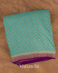 Dusty Blue Butta Pure Crepe Silk Handloom Saree — Folded