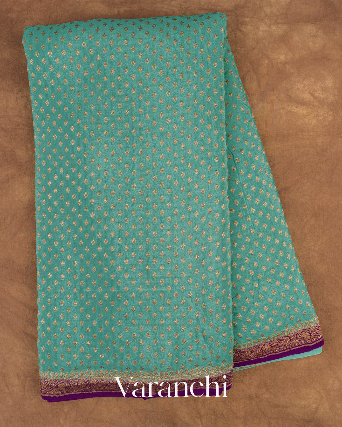 Dusty Blue Butta Pure Crepe Silk Handloom Saree — Full Saree