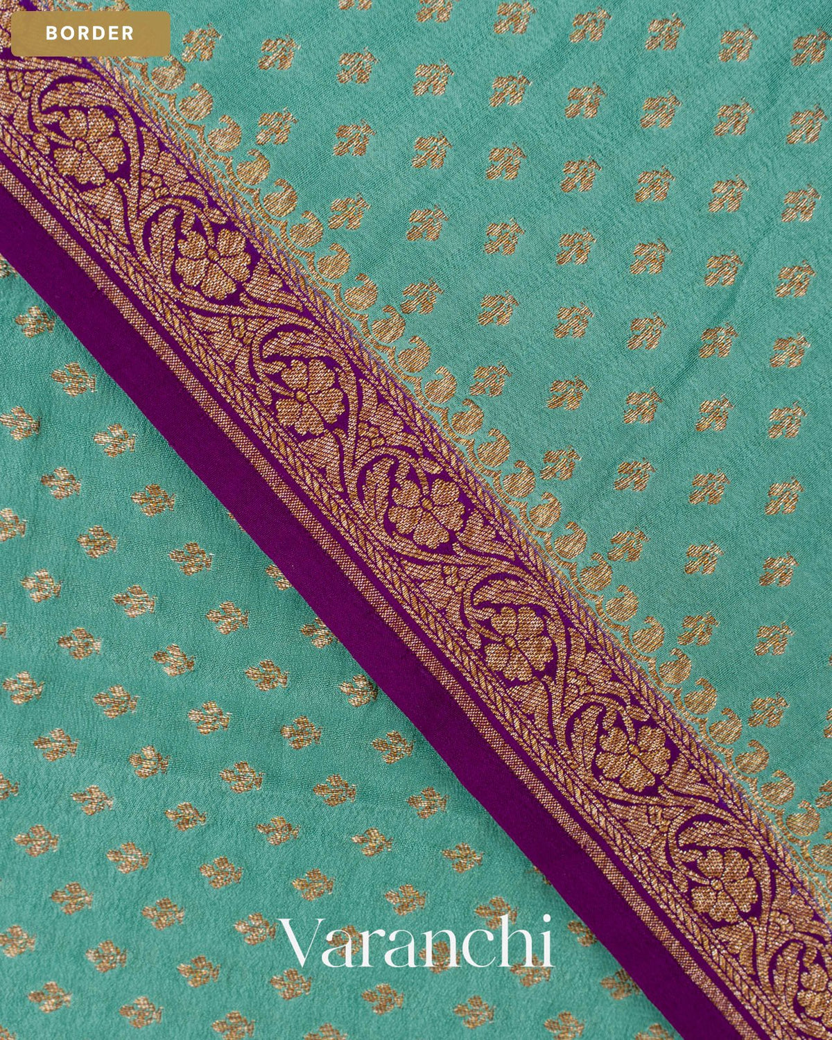 Dusty Blue Butta Pure Crepe Silk Handloom Saree — Border