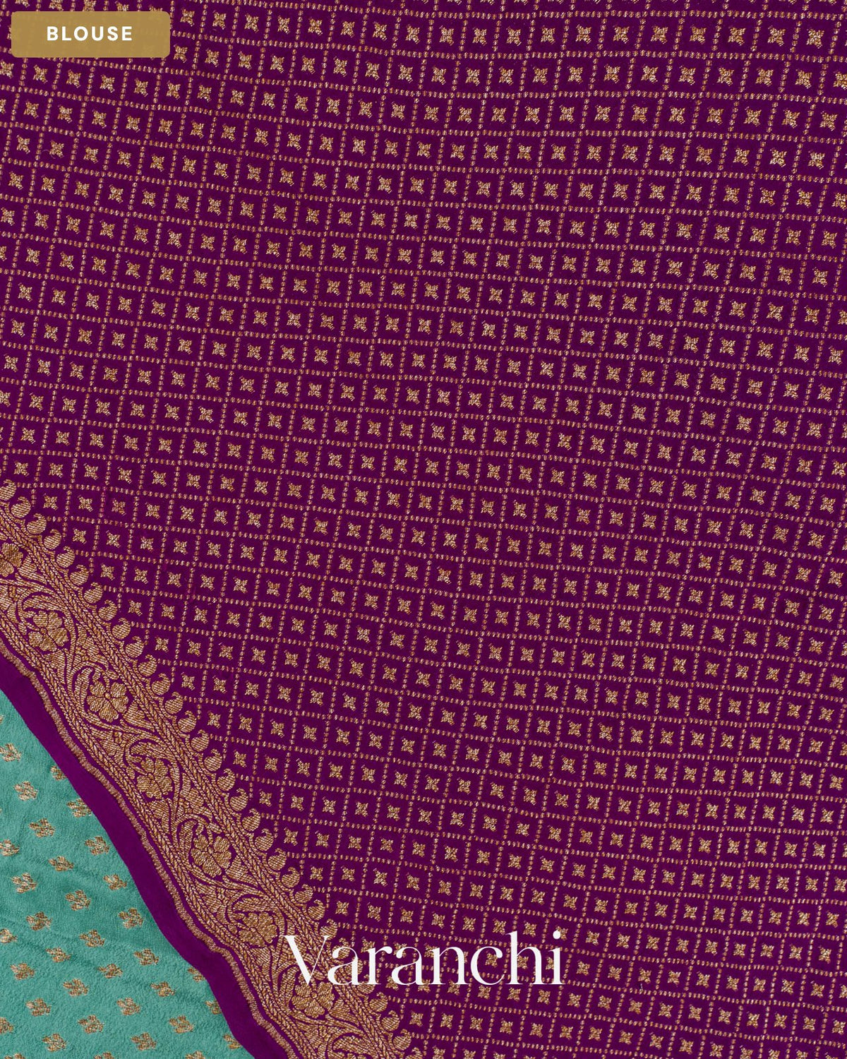 Dusty Blue Butta Pure Crepe Silk Handloom Saree — Blouse