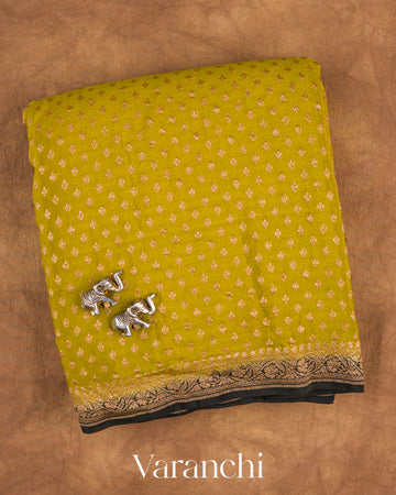 Olive Green Pure Crepe Silk Handloom Saree — Folded