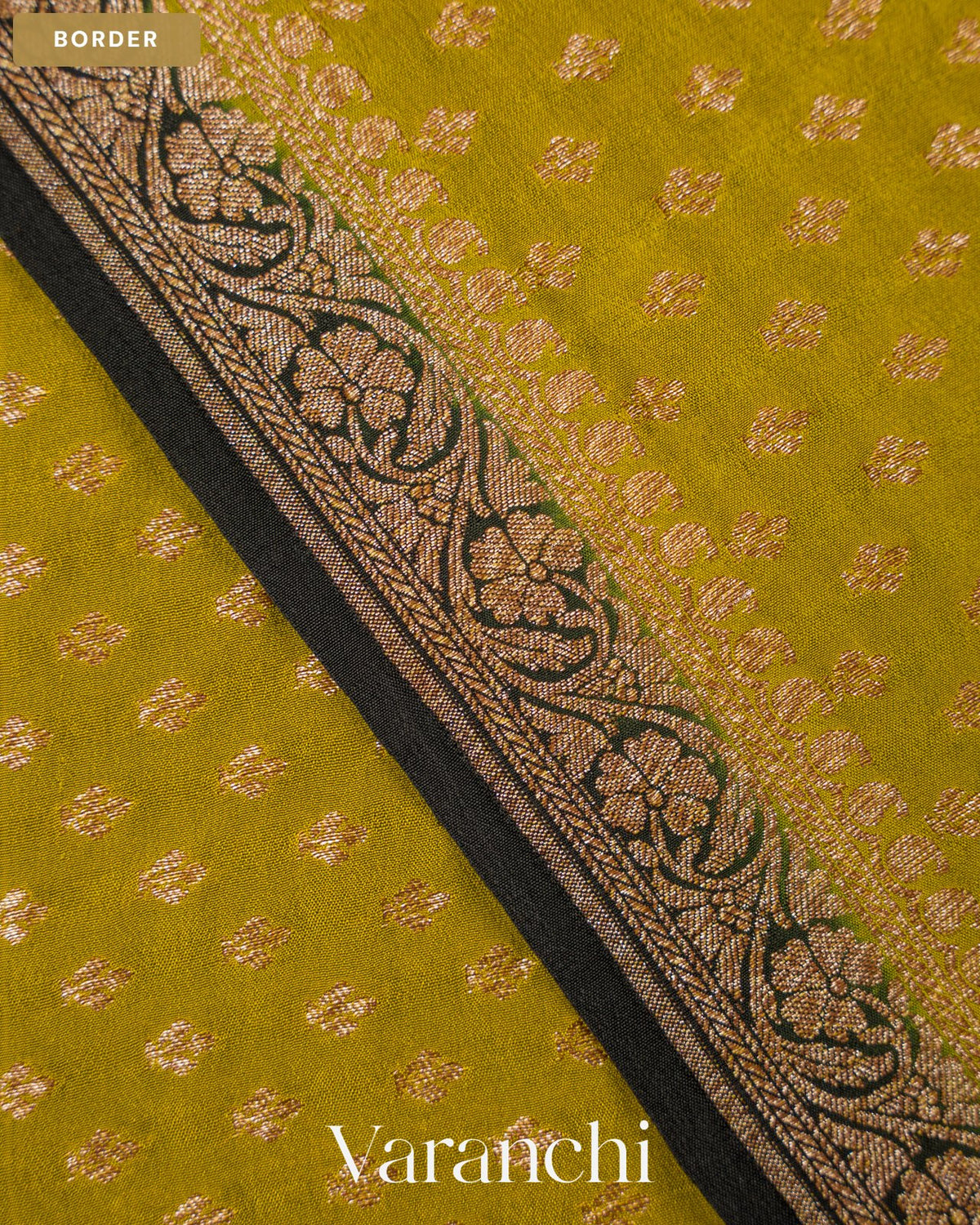 Olive Green Pure Crepe Silk Handloom Saree — Border