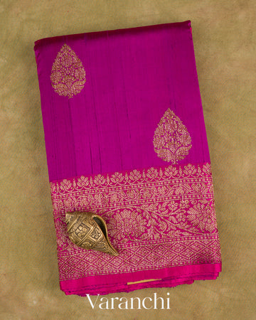 Royal Purple Pure Raw Silk Handloom Saree — Folded