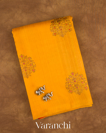 Turmeric Yellow Borderless Pure Raw Silk Handloom Saree — Folded