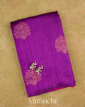 Violet Purple Borderless Pure Raw Silk Handloom Saree — Folded